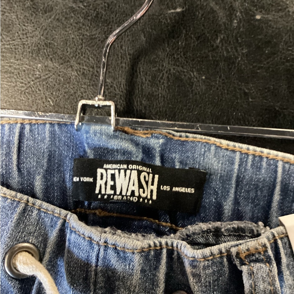 Rewash Women's Blue Jean joggers pull on mid rise stretch - Picture 2 of 5